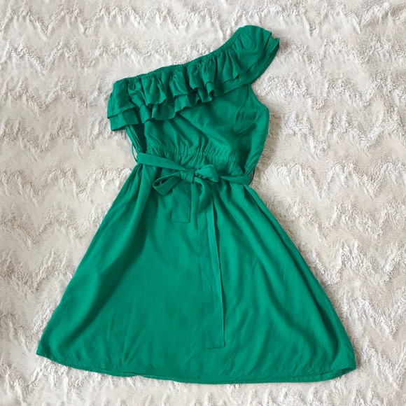 Green One Shoulder Ruffle Dress - Picture 4 of 6